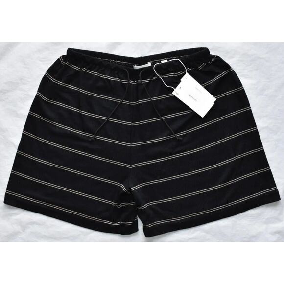 VINCE SZ S DOUBLE CHALK STRIPE DRAWSTRING BLACK/SMOKEY QUARTZ SHORTS NWT $145 - Picture 2 of 8